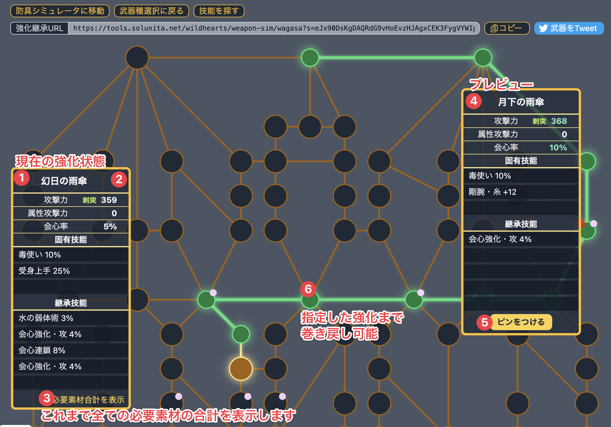 現在の強化状態とプレビュー